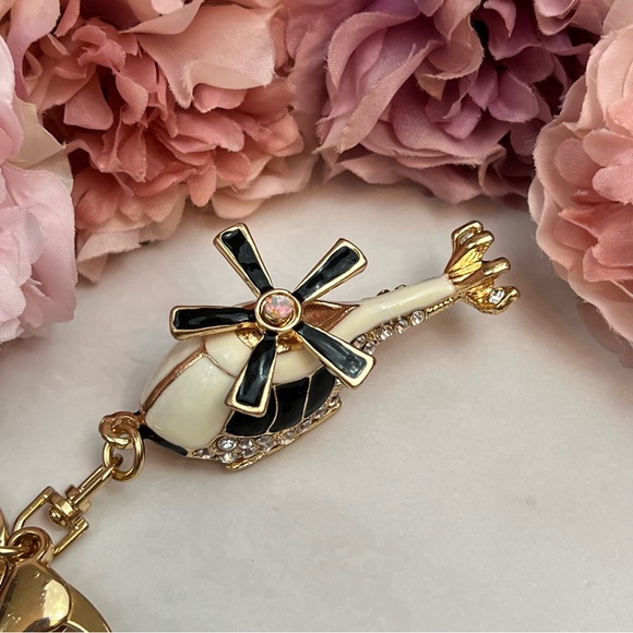 Whimsical Black and White Crystal Helicopter Keychain Charm - Picture 4 of 16